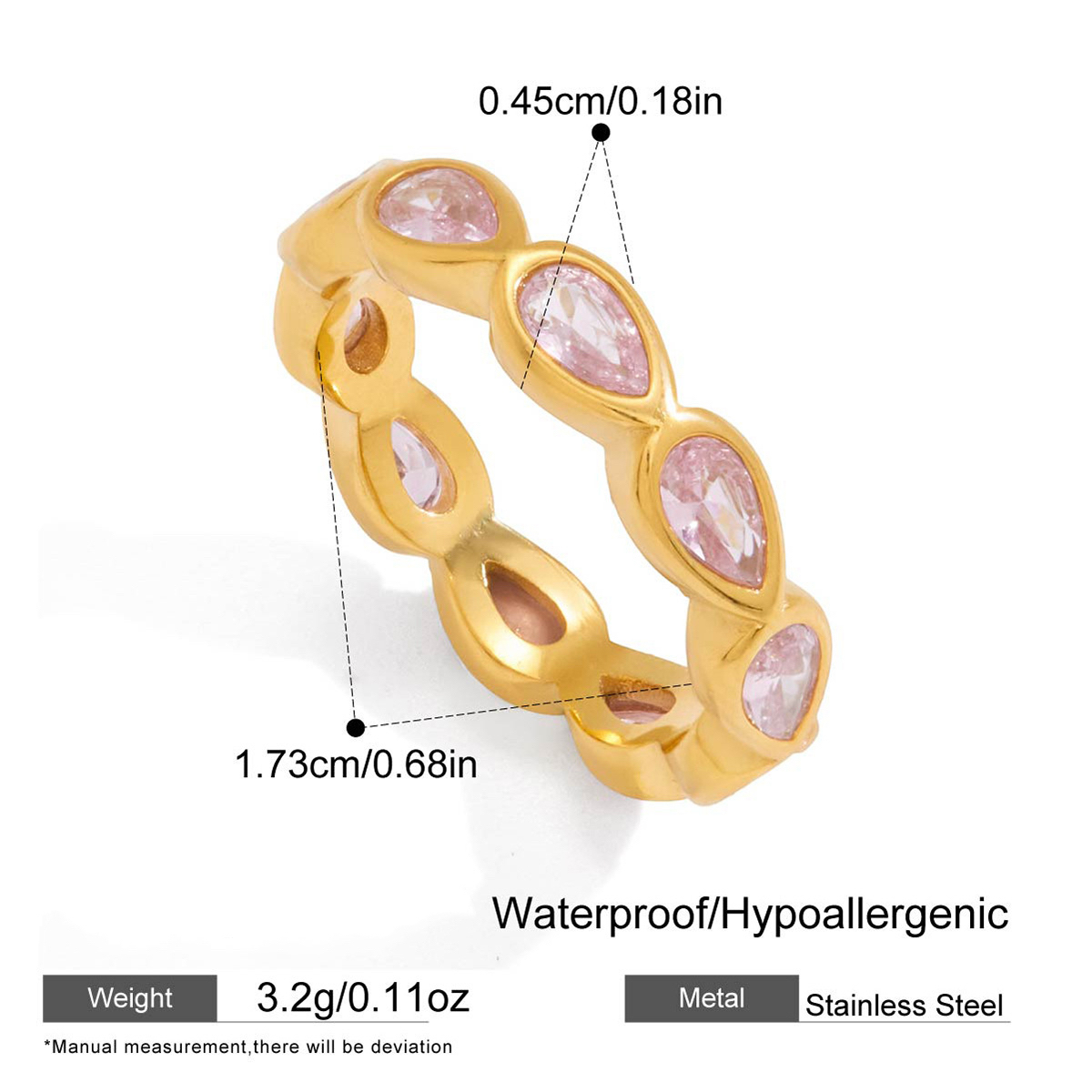 Stainless Steel Zircon Ring 18K Gold Plated Titanium Steel Ring with Heart Round Rectangle and Teard