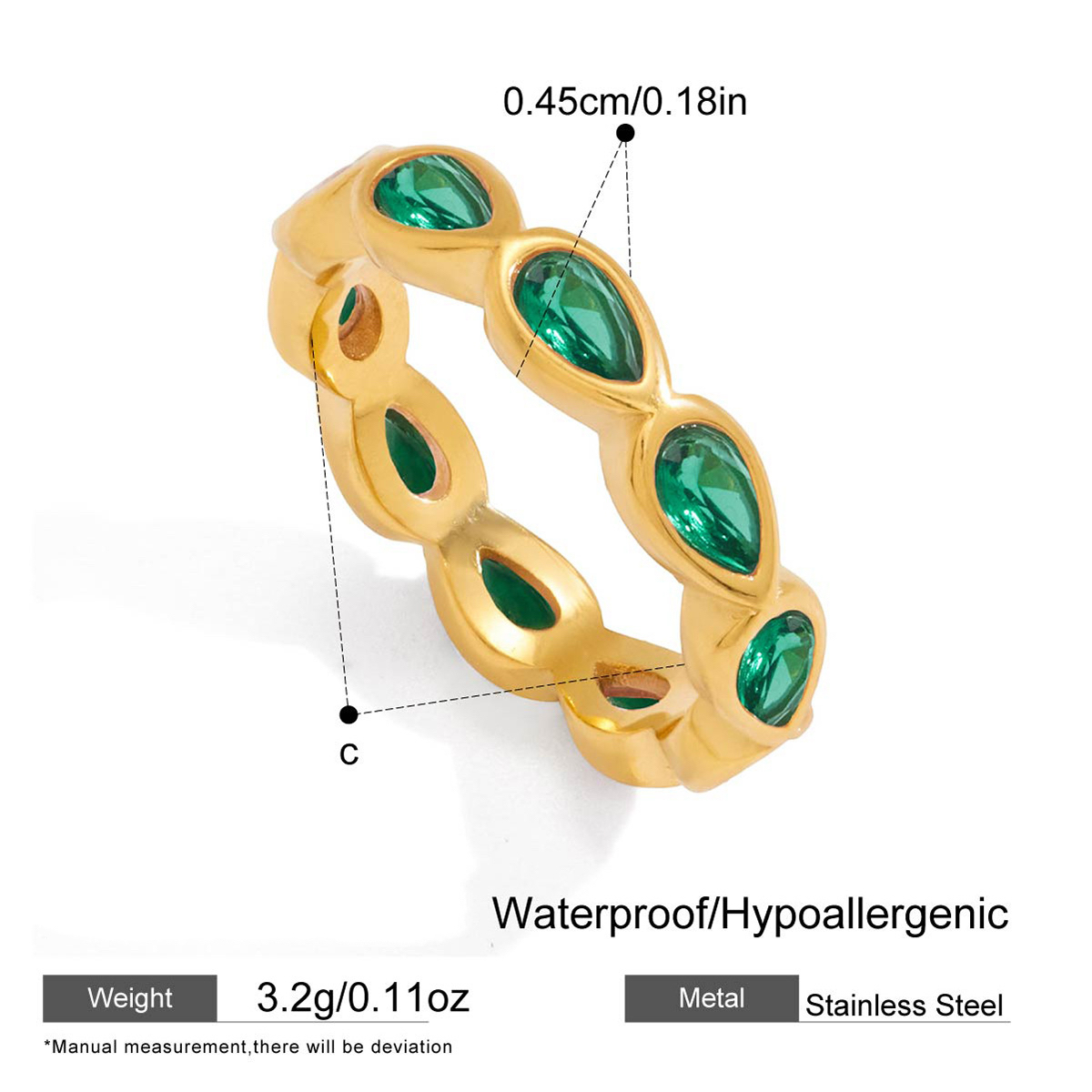Stainless Steel Zircon Ring 18K Gold Plated Titanium Steel Ring with Heart Round Rectangle and Teard