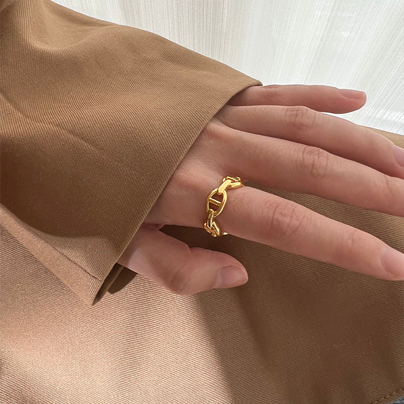 18K Gold Plated Stainless Steel Pig Nose Design Ring Non Tarnish Titanium Steel Size 4 to 9