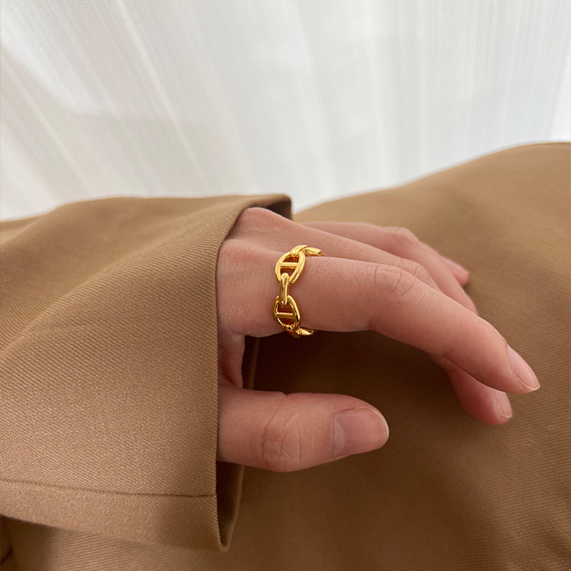 18K Gold Plated Stainless Steel Pig Nose Design Ring Non Tarnish Titanium Steel Size 4 to 9