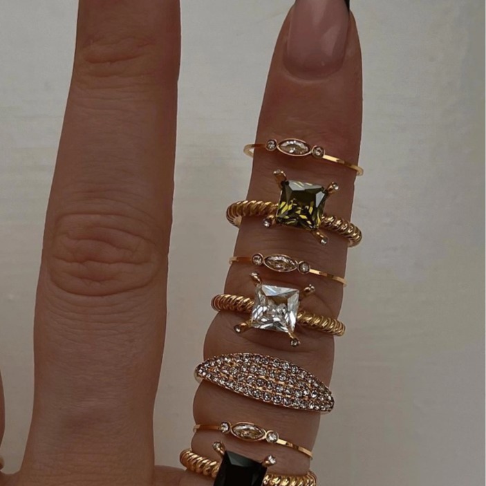 18K Gold Plated Stainless Steel Full Zircon Titanium Steel Ring