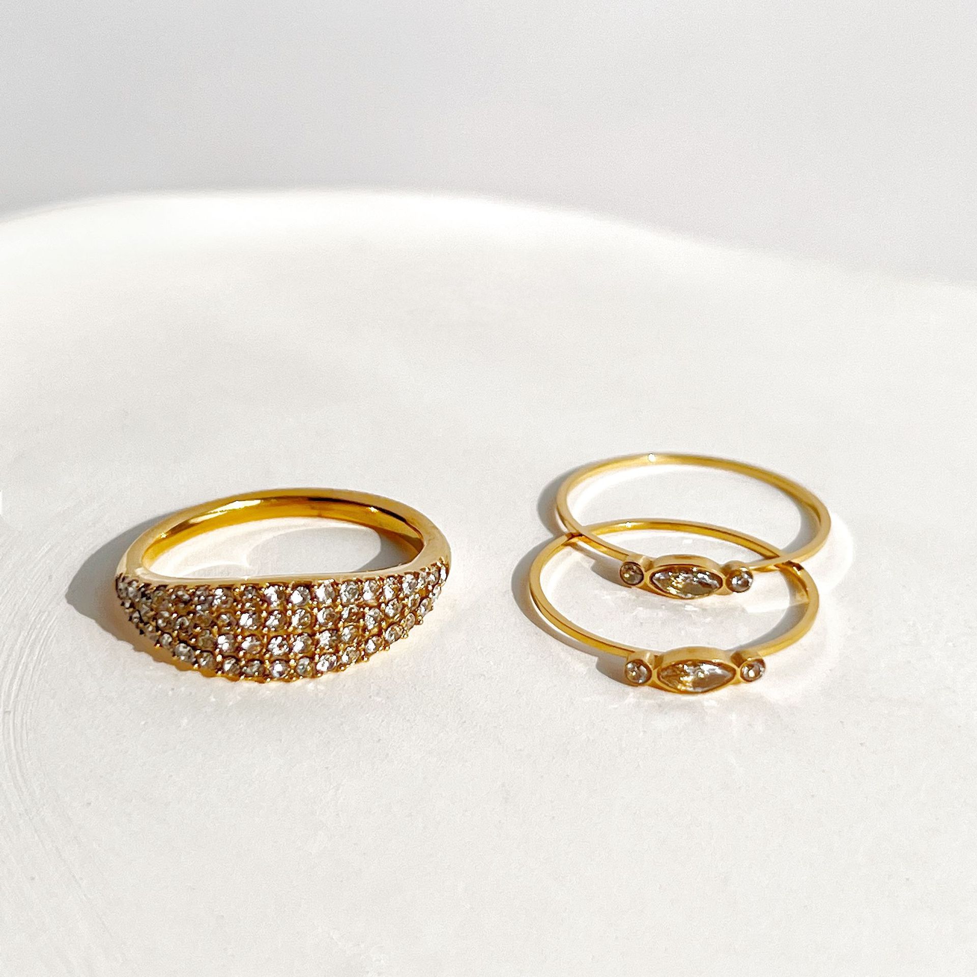 18K Gold Plated Stainless Steel Full Zircon Titanium Steel Ring