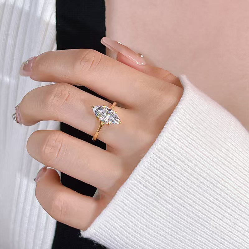 Sparkling Vintage Marquise Stainless Steel Ring Luxury Design Sizes 6 to 9