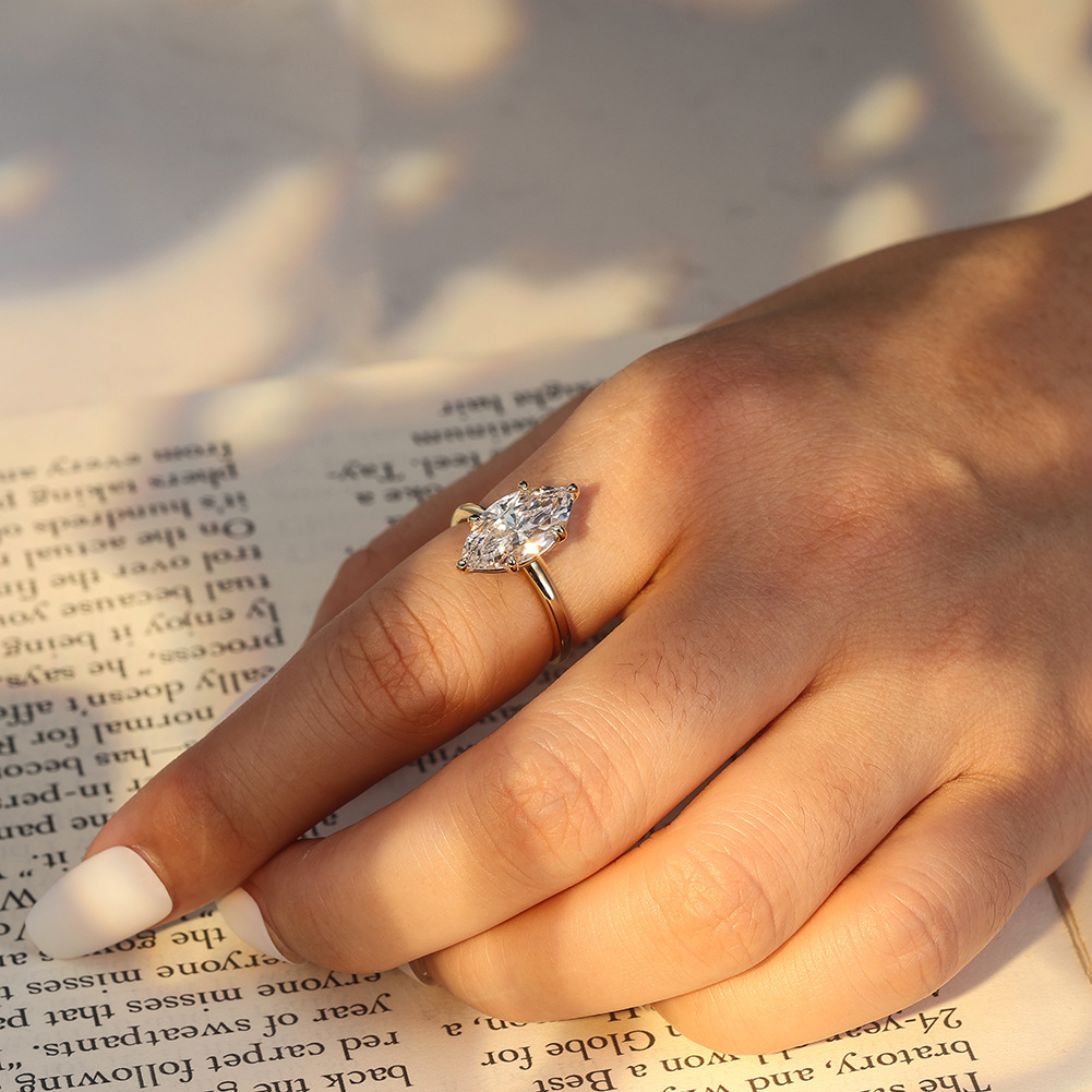 Sparkling Vintage Marquise Stainless Steel Ring Luxury Design Sizes 6 to 9