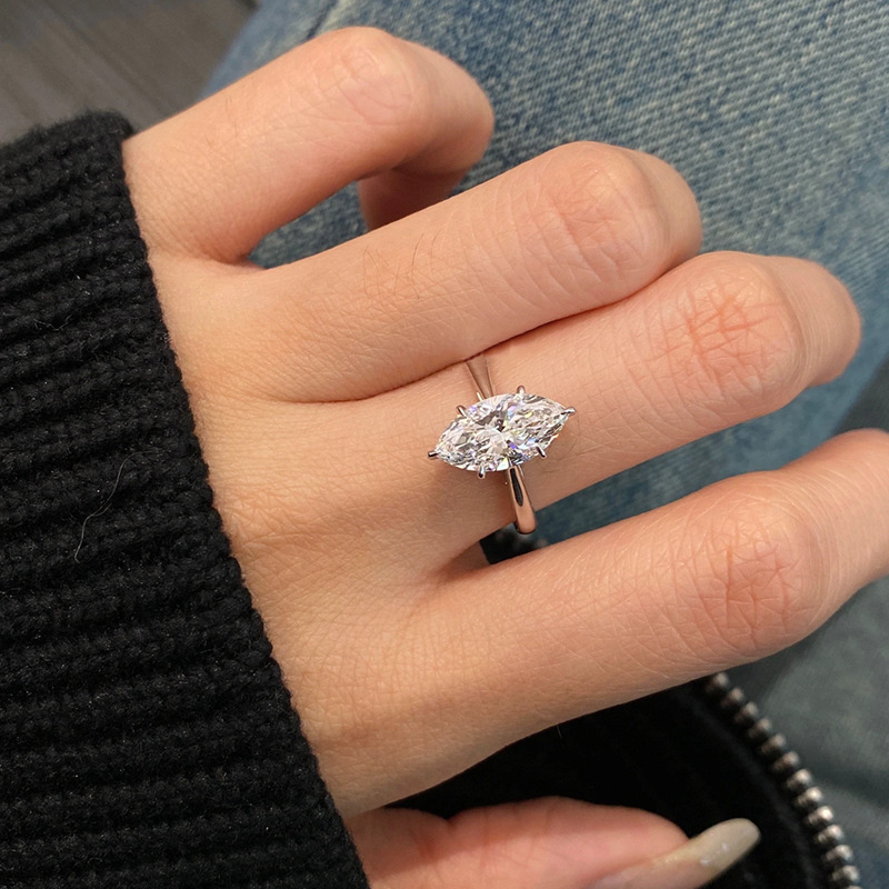 Sparkling Vintage Marquise Stainless Steel Ring Luxury Design Sizes 6 to 9
