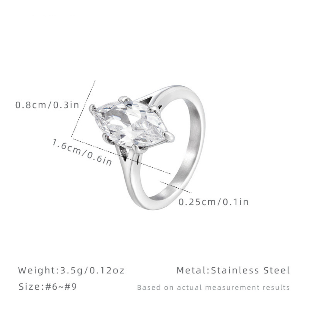 Sparkling Vintage Marquise Stainless Steel Ring Luxury Design Sizes 6 to 9