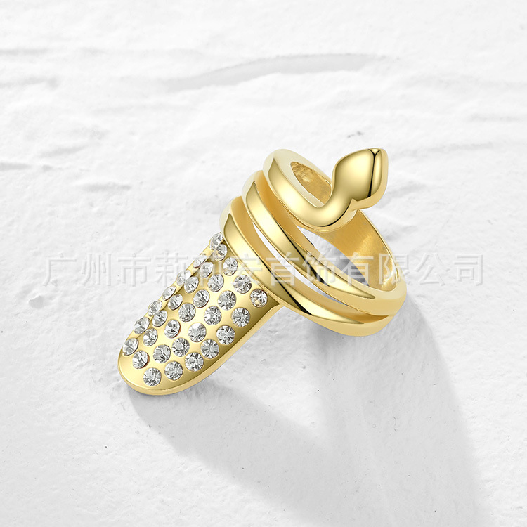 18K Gold Plated Titanium Steel Snake Ring with Zircon Pinky Ring