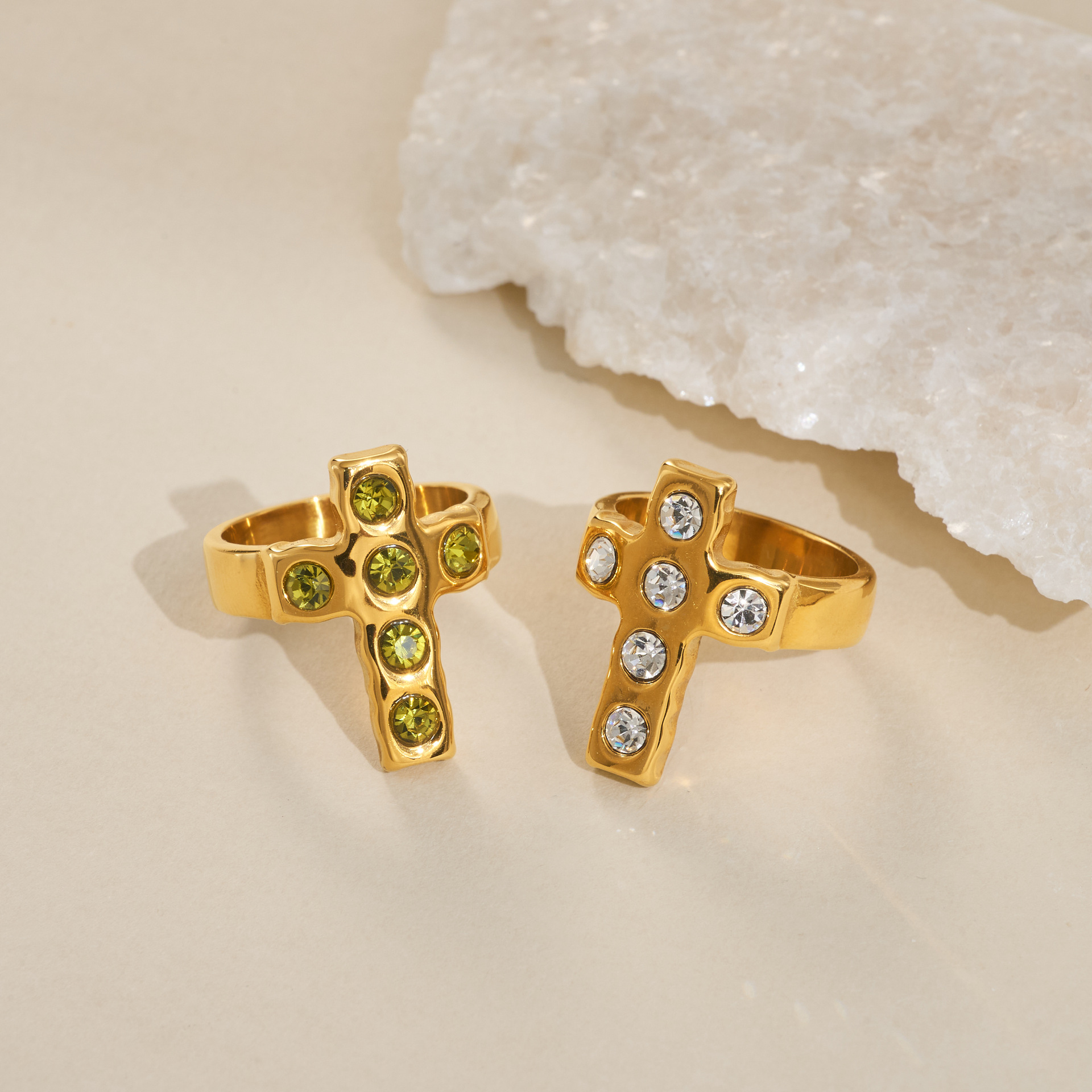 18K Gold Plated Zircon Cross Ring Trendy Fashion Design