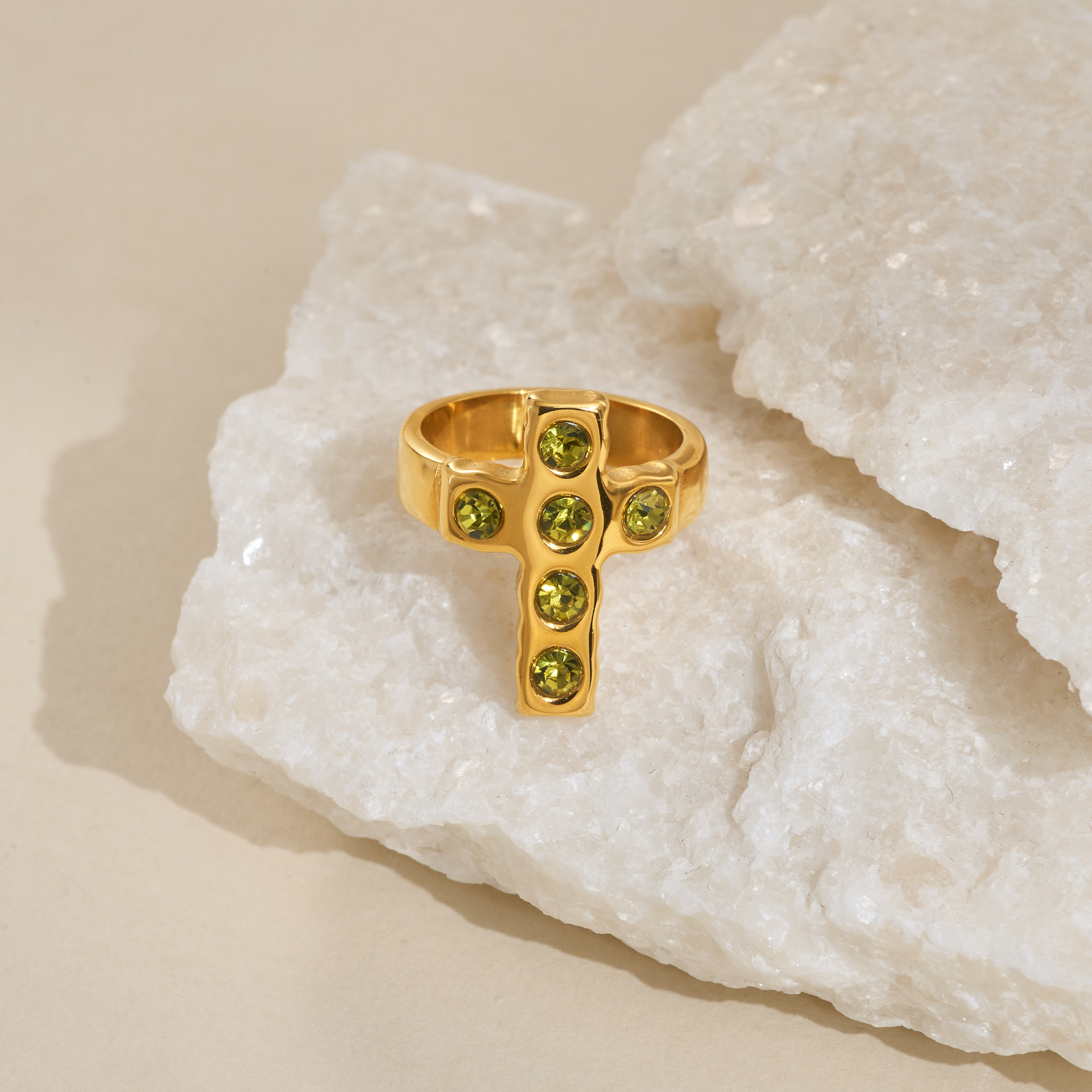 18K Gold Plated Zircon Cross Ring Trendy Fashion Design
