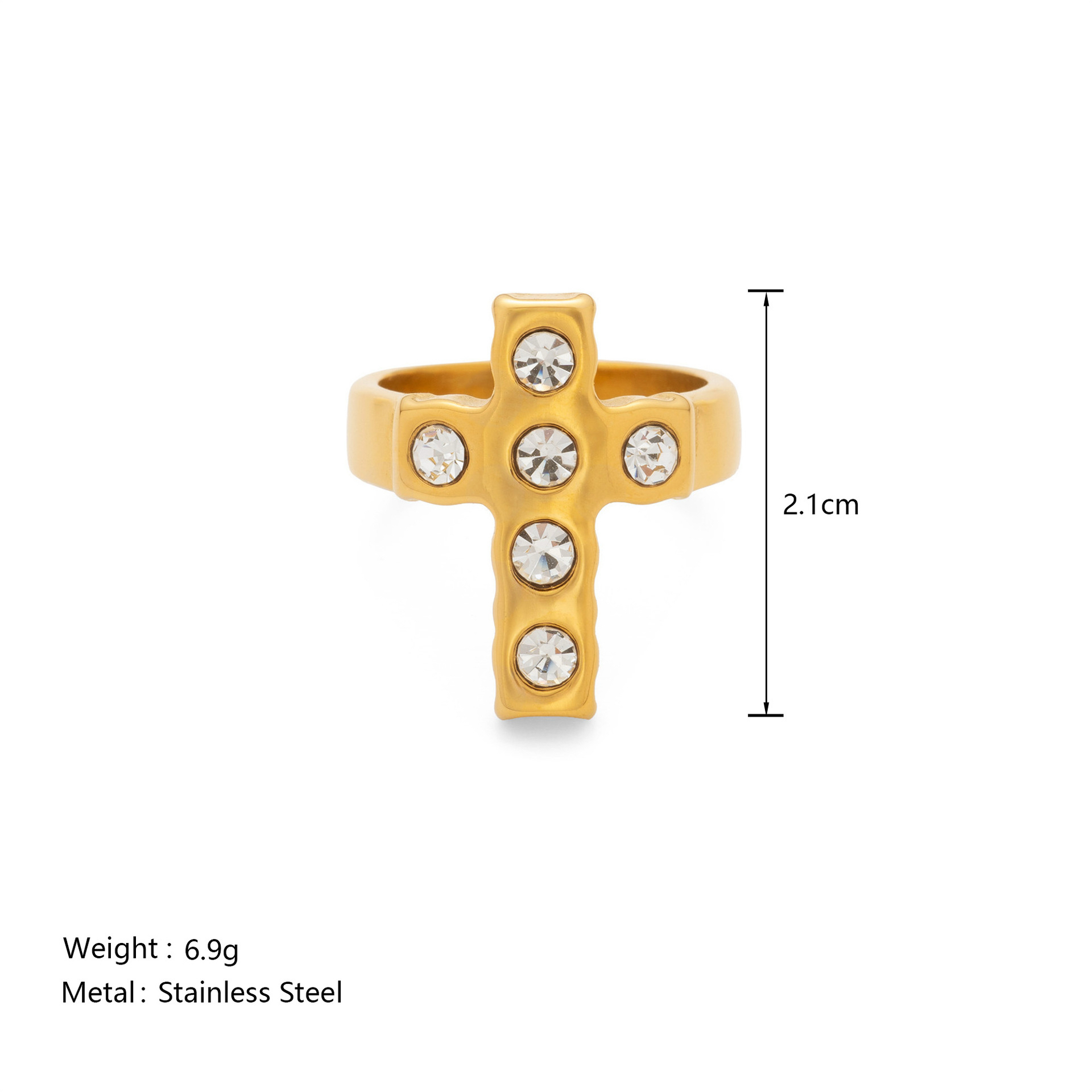 18K Gold Plated Zircon Cross Ring Trendy Fashion Design