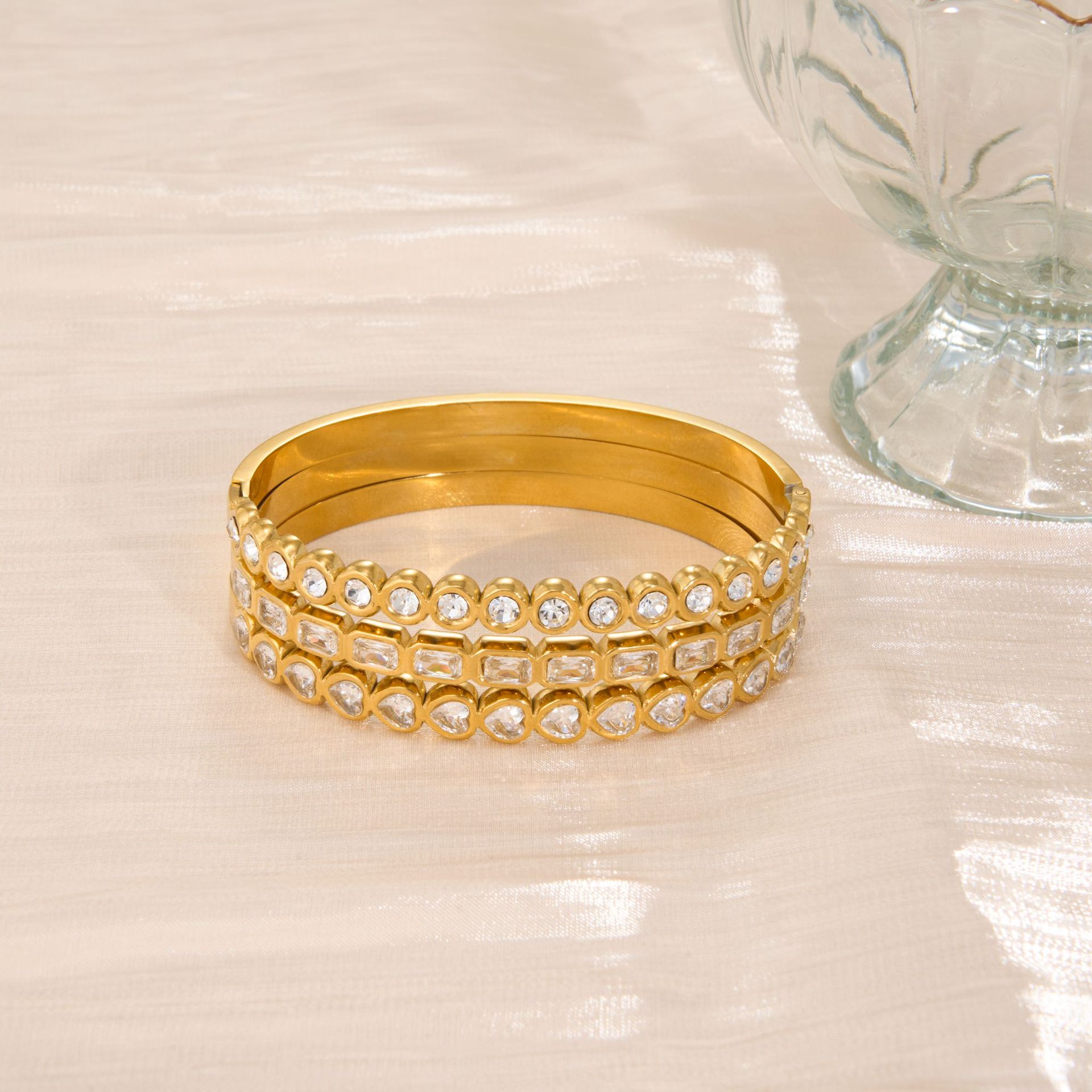 18K Gold Stainless Steel Three Piece Stackable Bracelet Popular Design