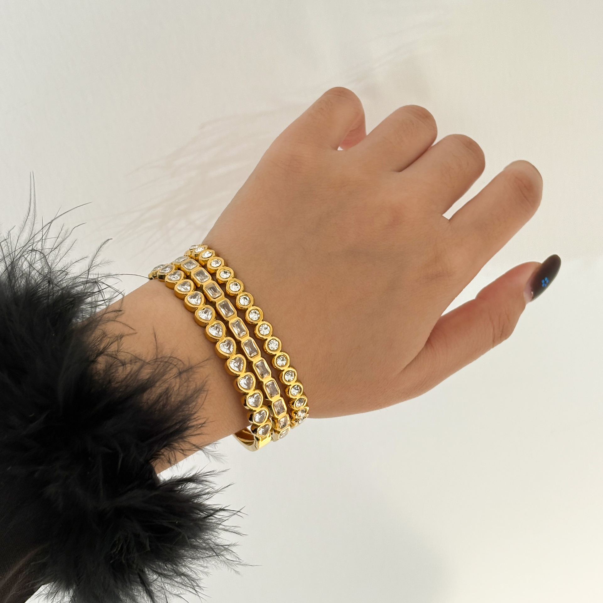 18K Gold Stainless Steel Three Piece Stackable Bracelet Popular Design