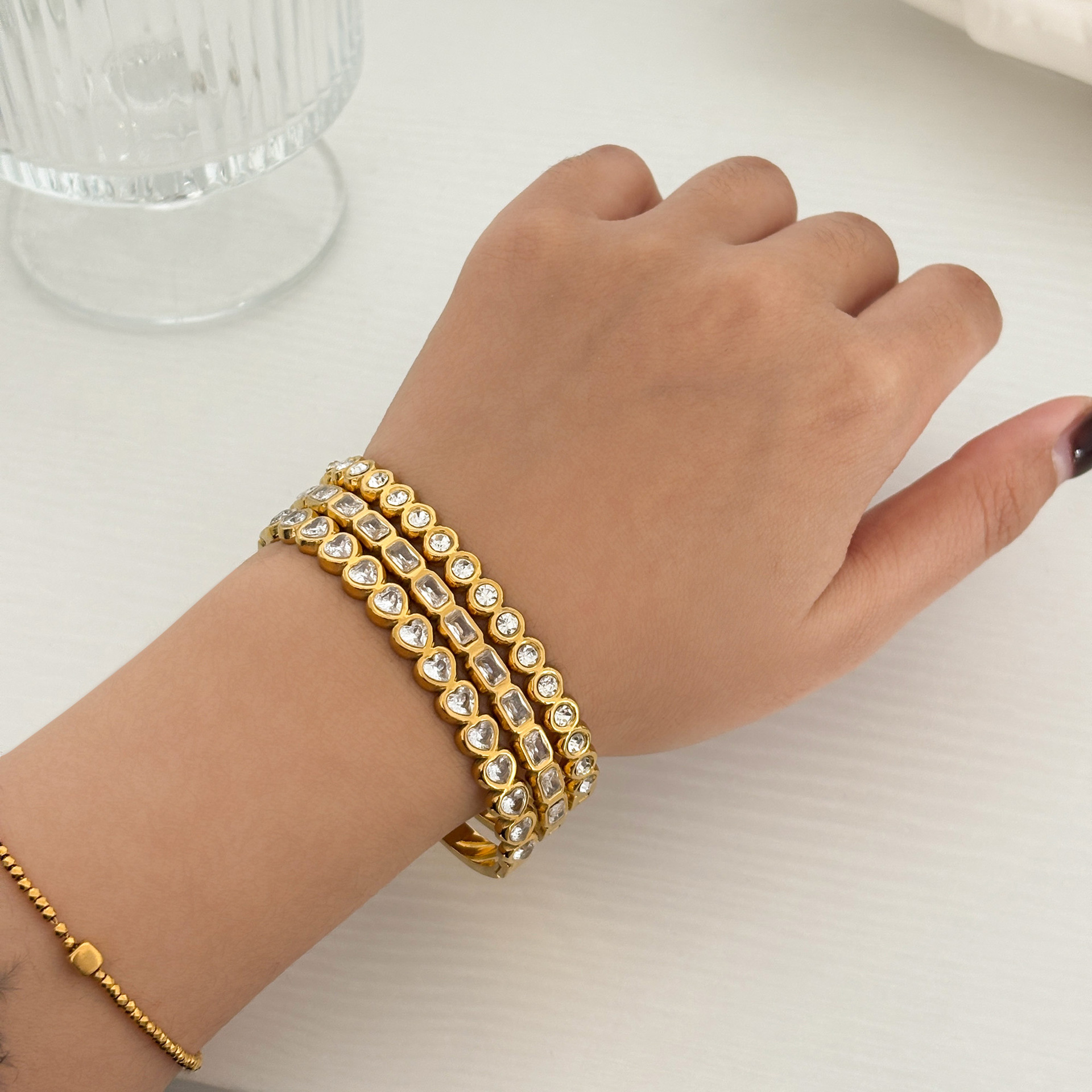 18K Gold Stainless Steel Three Piece Stackable Bracelet Popular Design