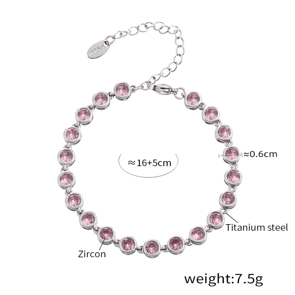 Stainless Steel Three Styles Pink Zircon Bracelets with Custom Matching Necklace