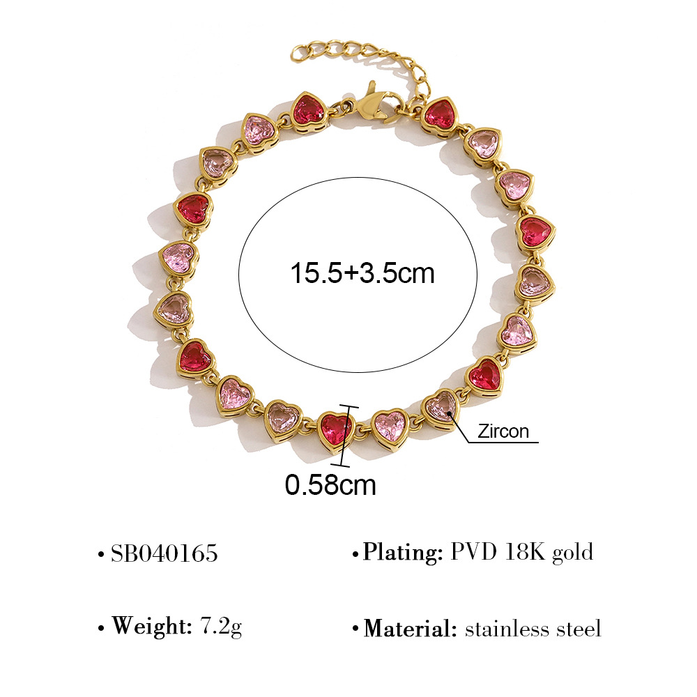 Stainless Steel Three Styles Pink Zircon Bracelets with Custom Matching Necklace
