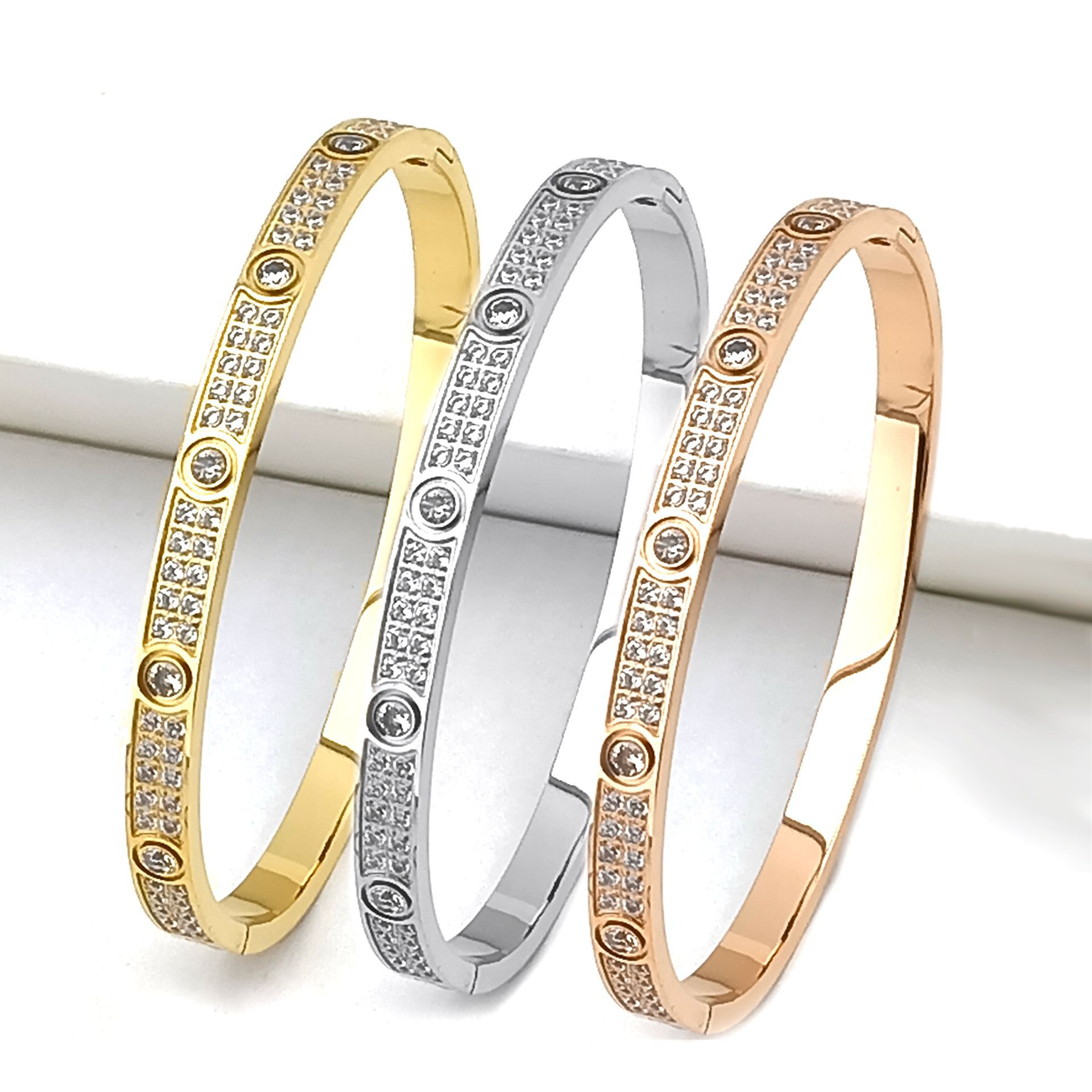 Stainless Steel Double Row Starry Zircon Bracelet with Matching Earrings