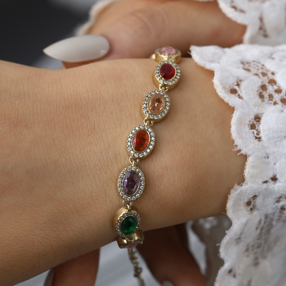 New Full Zircon Multicolor Dopamine Bracelet Oval Design Stainless Steel