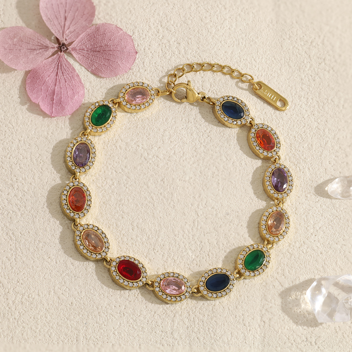New Full Zircon Multicolor Dopamine Bracelet Oval Design Stainless Steel