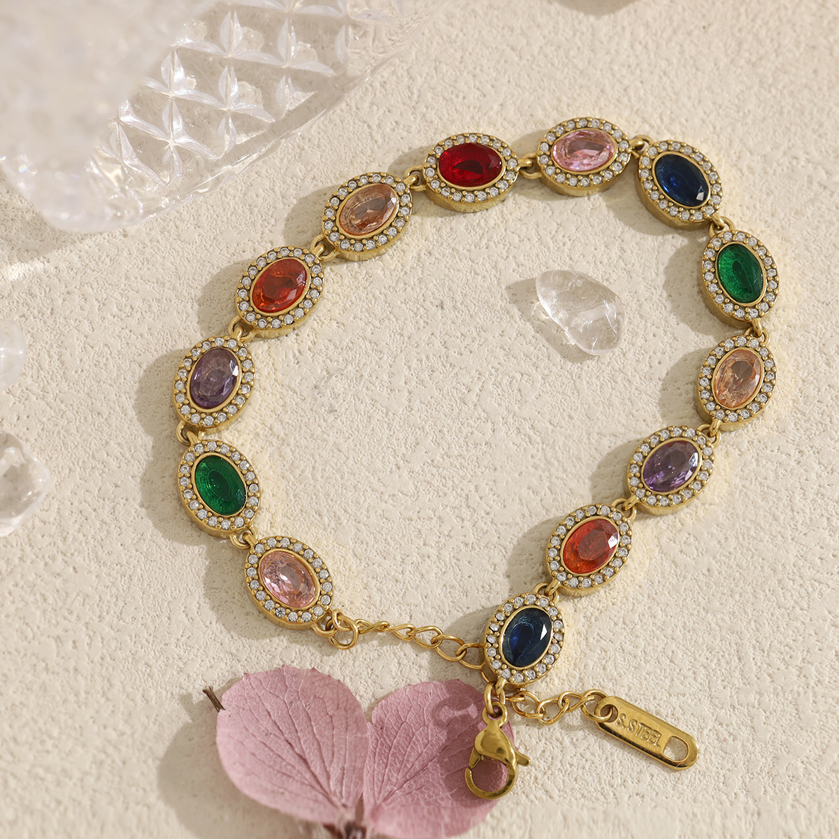 New Full Zircon Multicolor Dopamine Bracelet Oval Design Stainless Steel