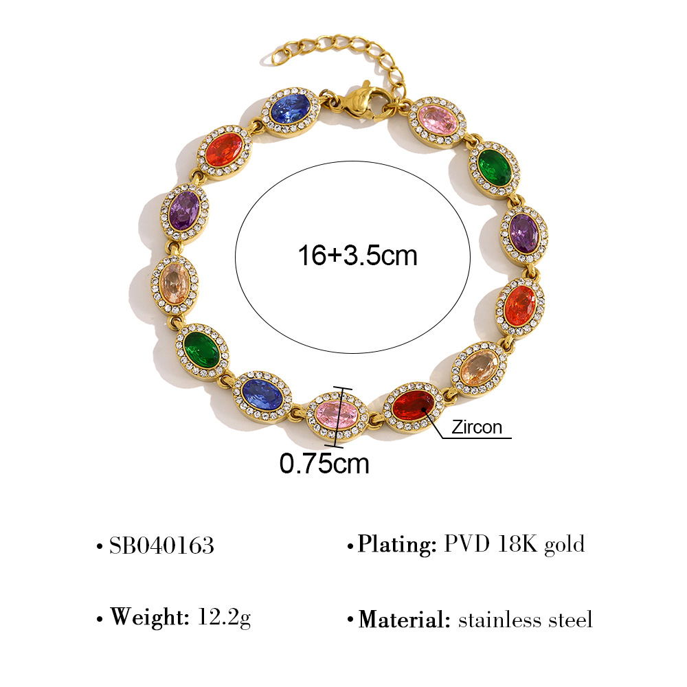 New Full Zircon Multicolor Dopamine Bracelet Oval Design Stainless Steel