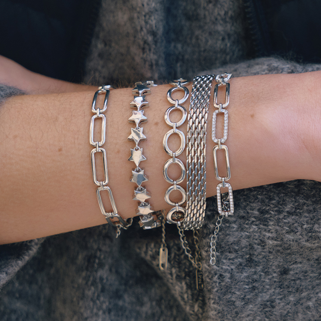 Five Designs Stainless Steel Silver Bracelet Non Tarnish Luxury Style