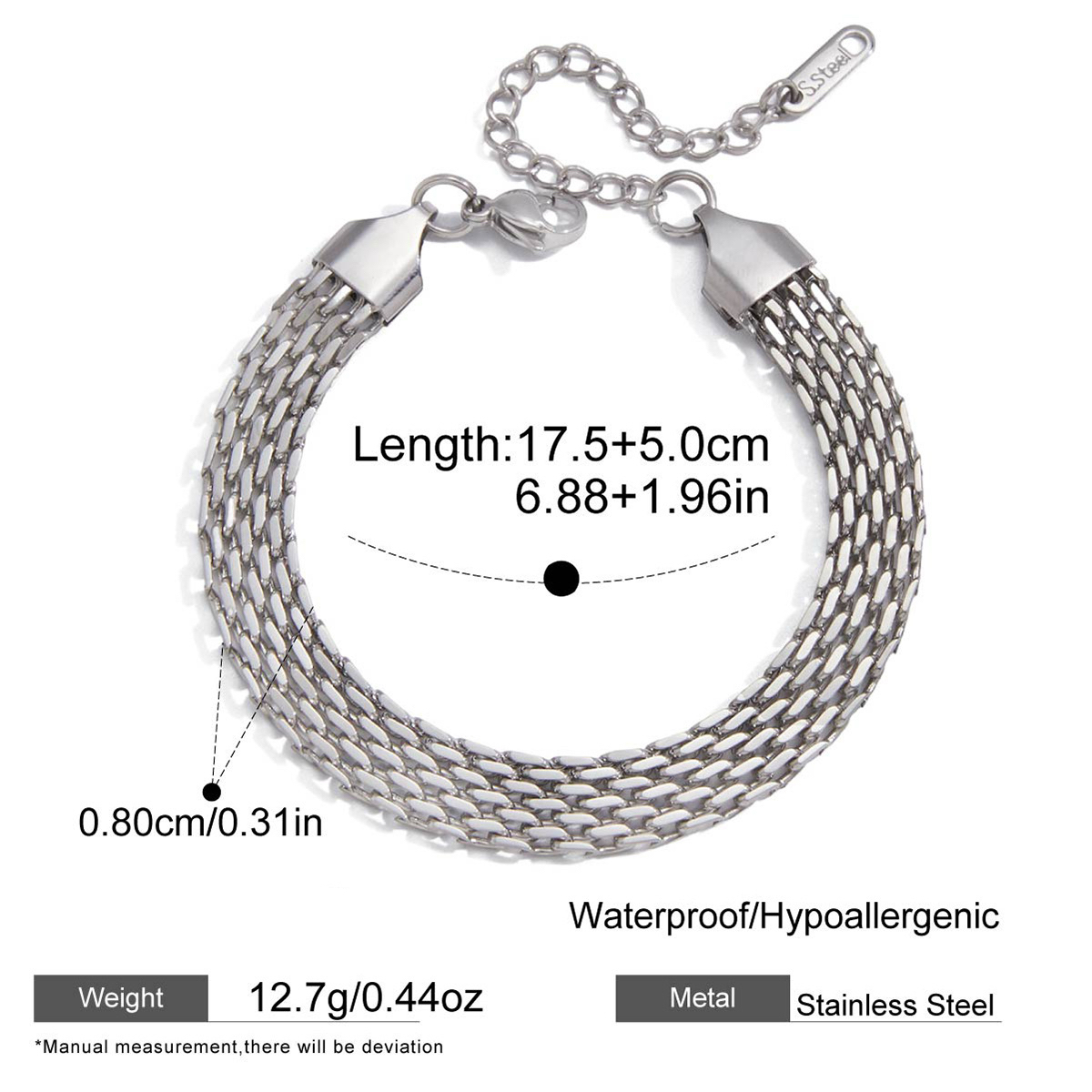 Five Designs Stainless Steel Silver Bracelet Non Tarnish Luxury Style