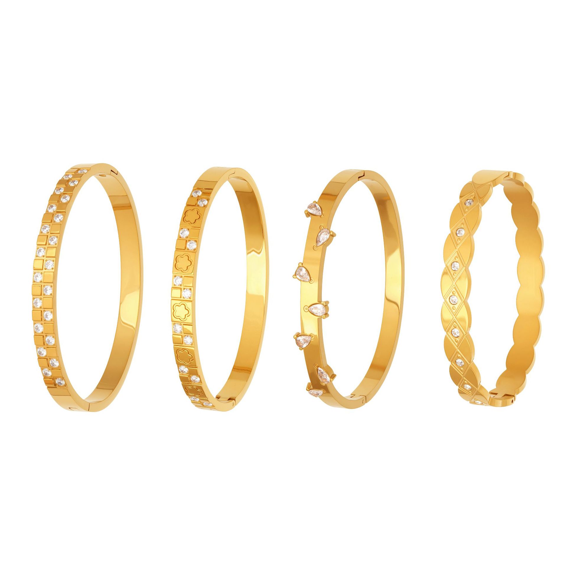 Four Designs Stainless Steel Zircon Bracelet with Secure Clasp and Sparkling Stones