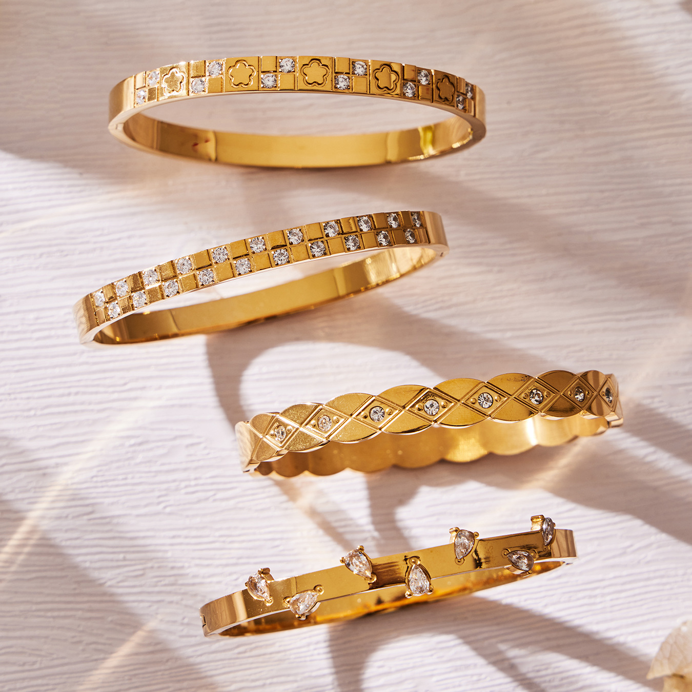 Four Designs Stainless Steel Zircon Bracelet with Secure Clasp and Sparkling Stones