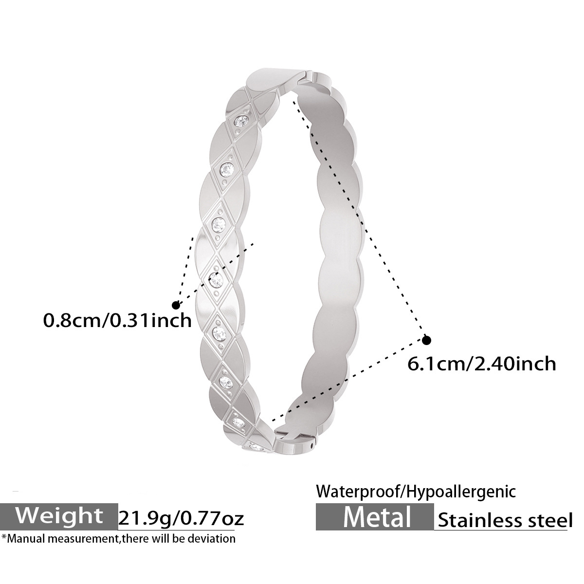 Four Designs Stainless Steel Zircon Bracelet with Secure Clasp and Sparkling Stones