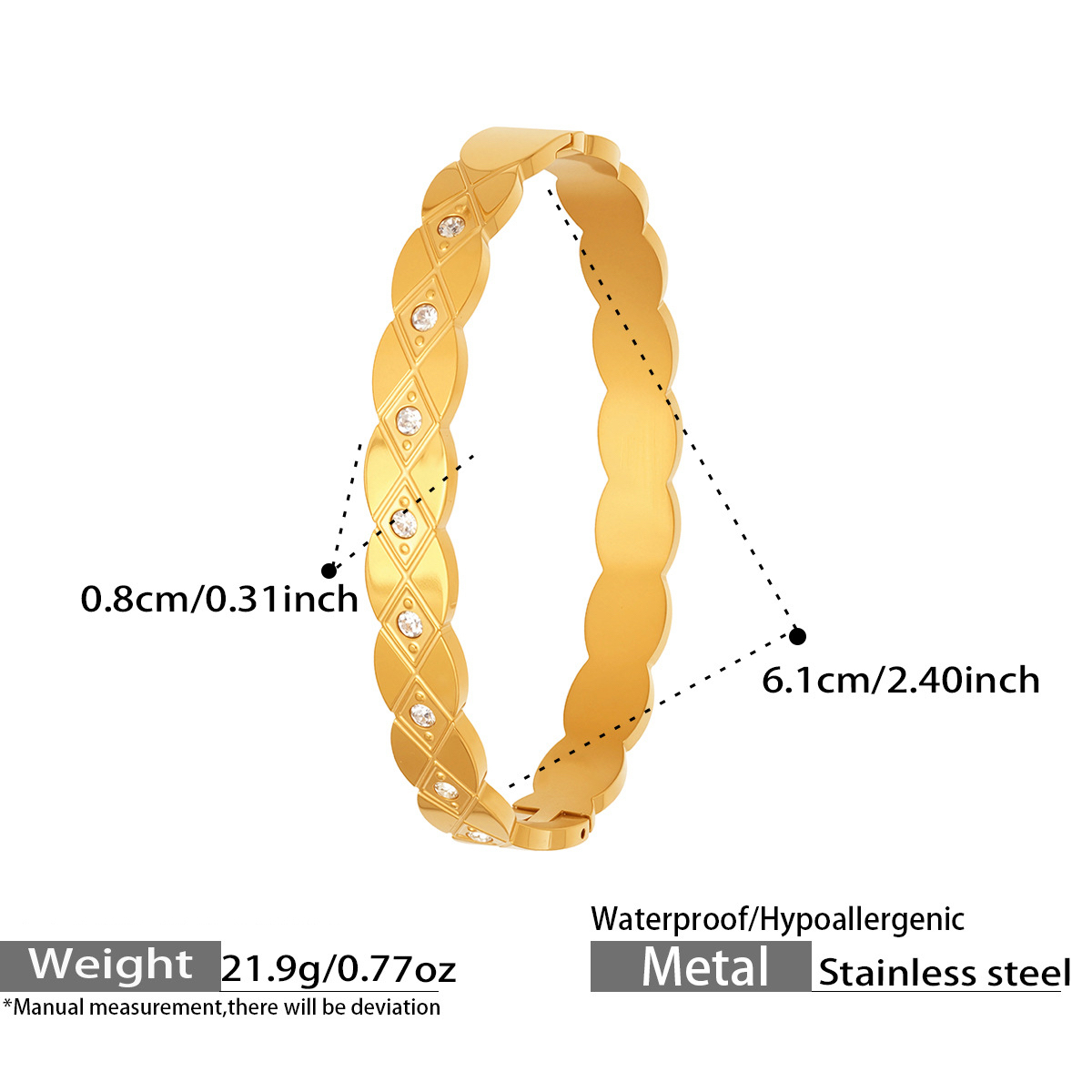 Four Designs Stainless Steel Zircon Bracelet with Secure Clasp and Sparkling Stones