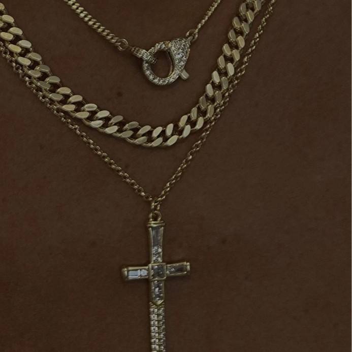 18K Gold Plated Titanium Steel Cross Sword Pendant Necklace with Zircon