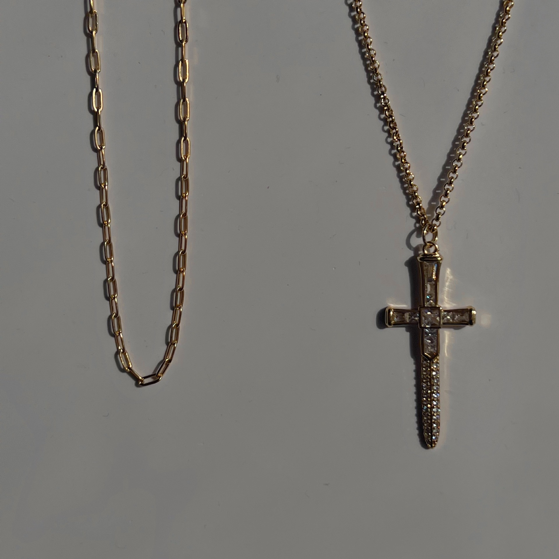 18K Gold Plated Titanium Steel Cross Sword Pendant Necklace with Zircon