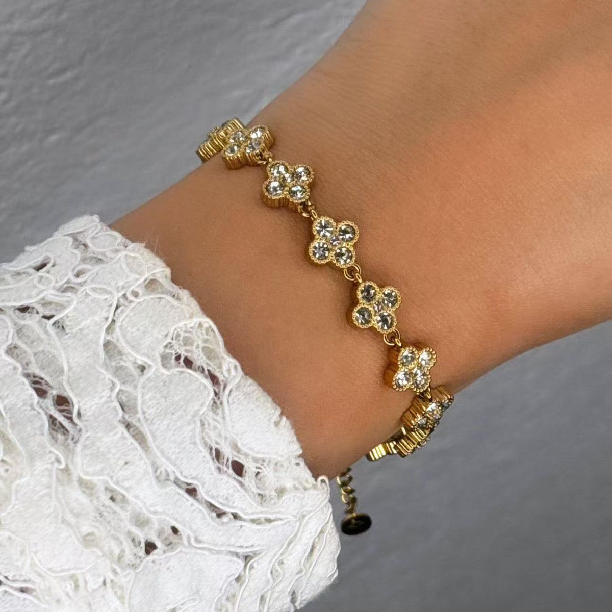 Stainless Steel Full Zircon Clover Bracelet and Necklace Set High Quality