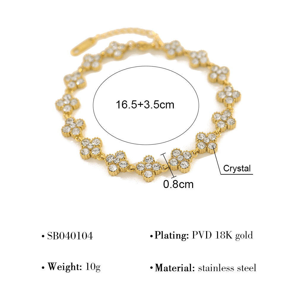 Stainless Steel Full Zircon Clover Bracelet and Necklace Set High Quality