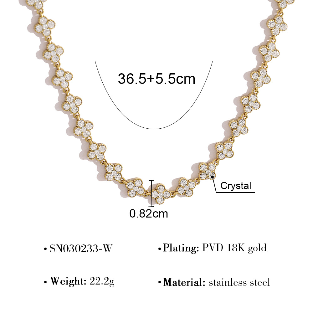 Stainless Steel Full Zircon Clover Bracelet and Necklace Set High Quality