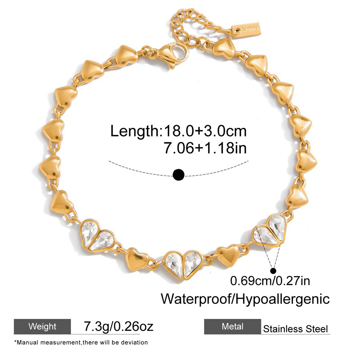 Stainless Steel Heart Zircon Necklace and Bracelet Set Luxury Clavicle Chain