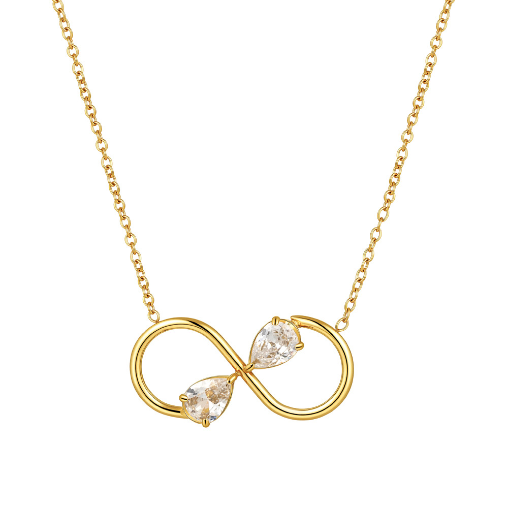 18K Gold Plated Titanium Steel Geometric Figure Eight Necklace with Teardrop Zircon