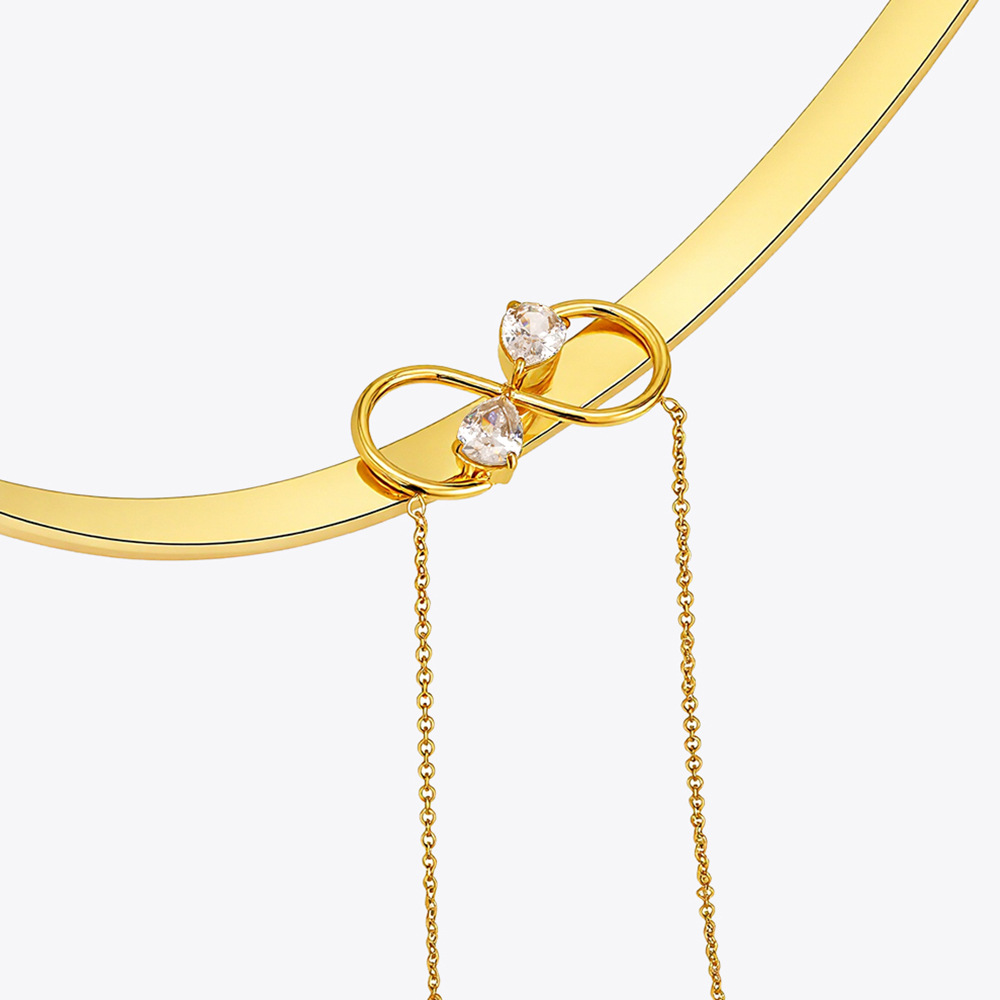 18K Gold Plated Titanium Steel Geometric Figure Eight Necklace with Teardrop Zircon