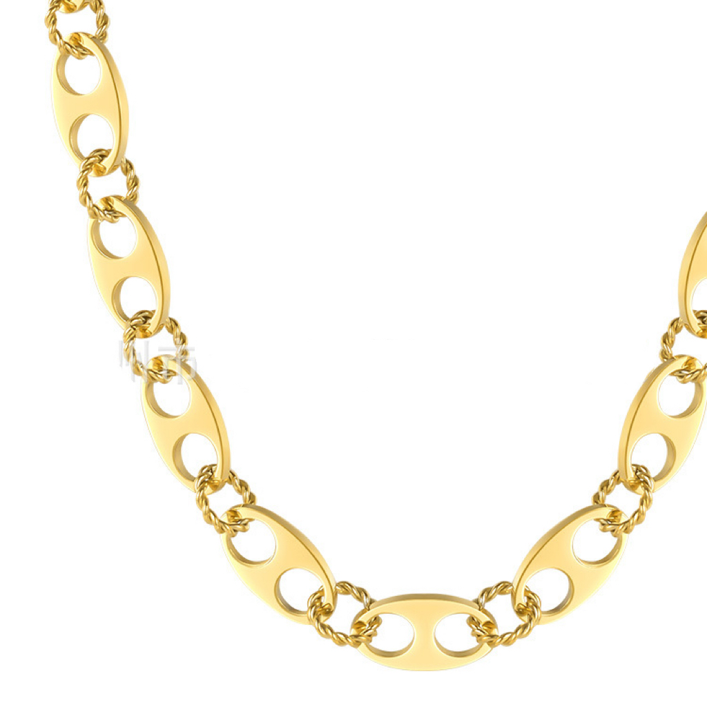 18K Gold Titanium Steel Punk Oval Double Nose Ring Chain Necklace