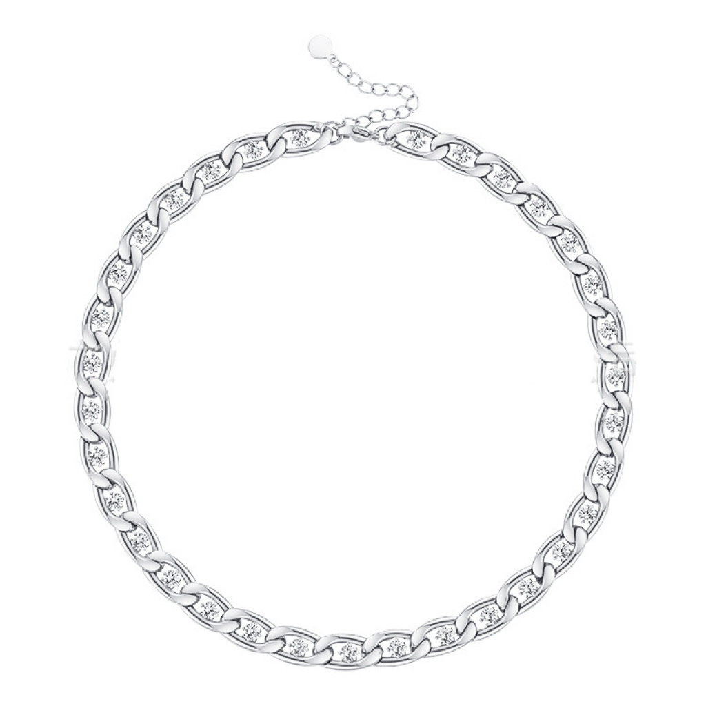 18K Gold Plated Stainless Steel Necklace with Chain Design and Prong Set Zircon