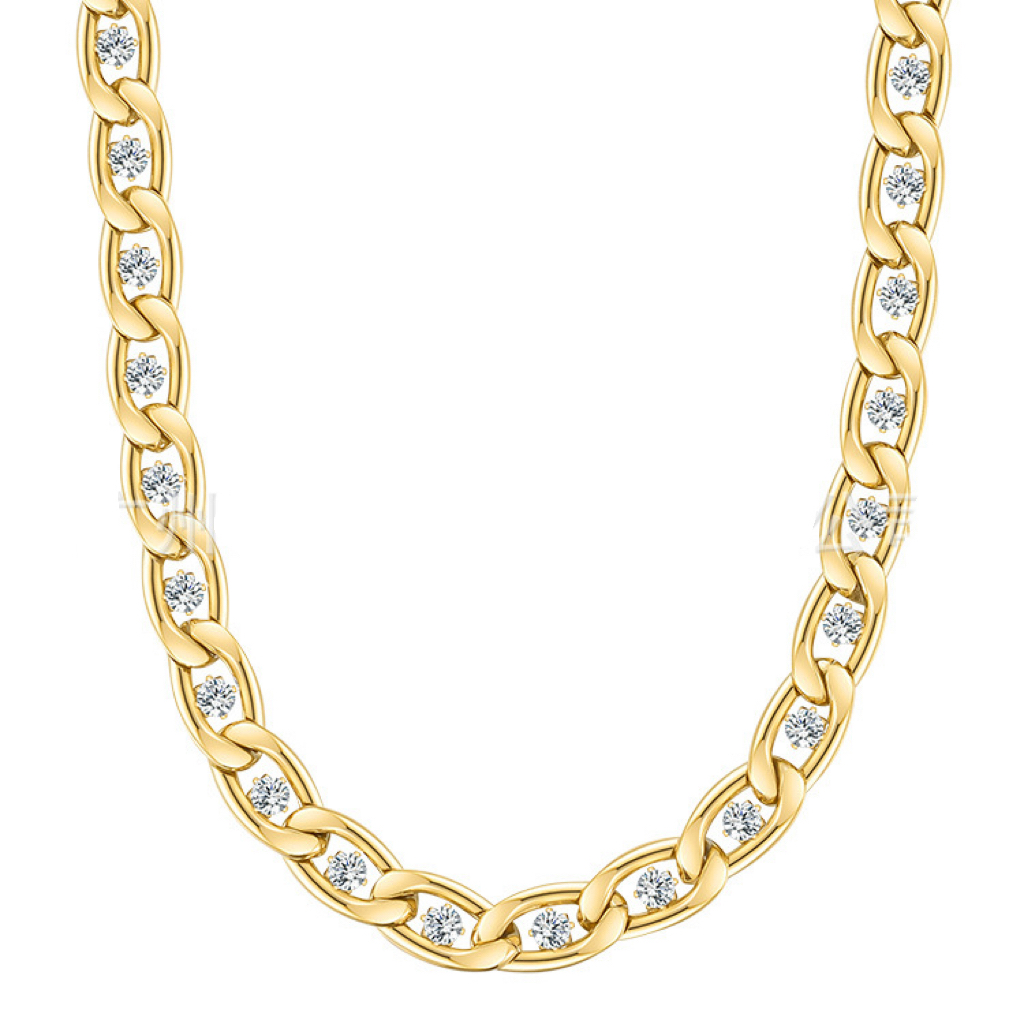 18K Gold Plated Stainless Steel Necklace with Chain Design and Prong Set Zircon