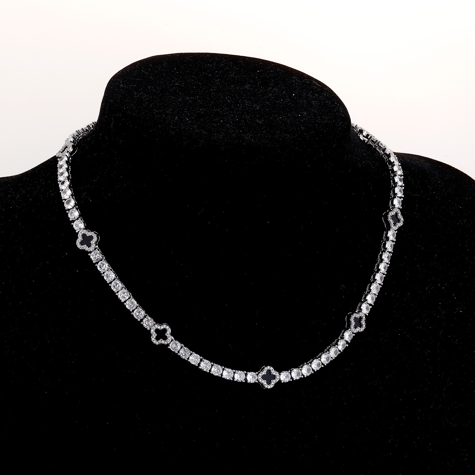 Luxury Stainless Steel Four Leaf Clover Zirconia Tennis Chain Bracelet and Necklace