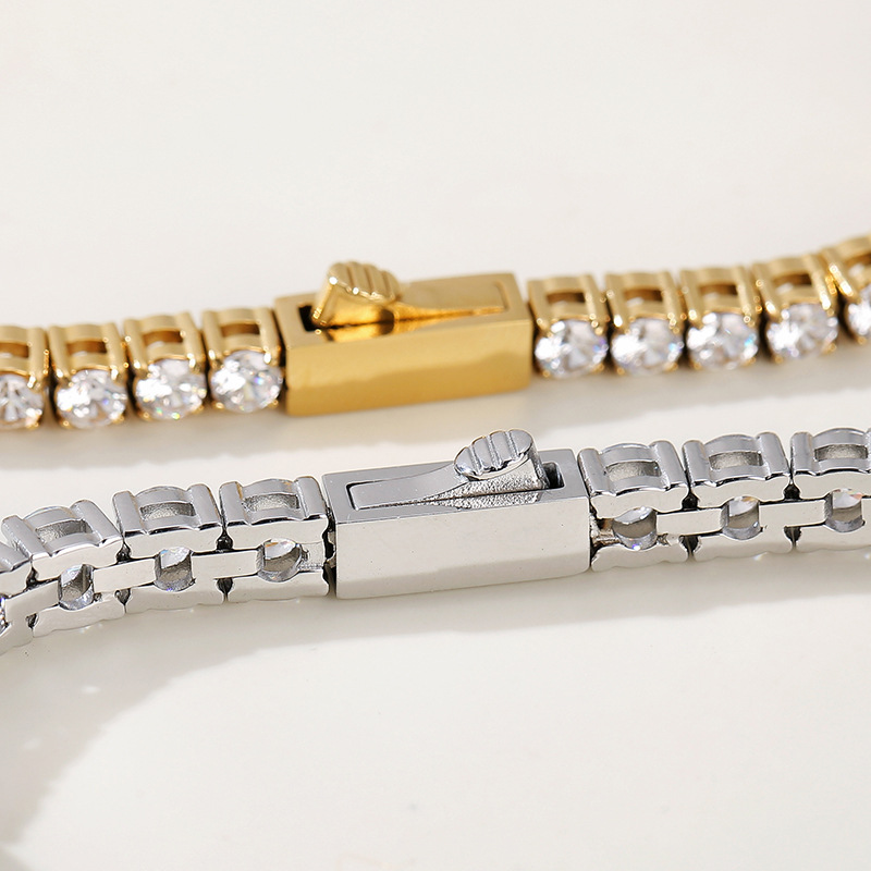 Luxury Stainless Steel Four Leaf Clover Zirconia Tennis Chain Bracelet and Necklace