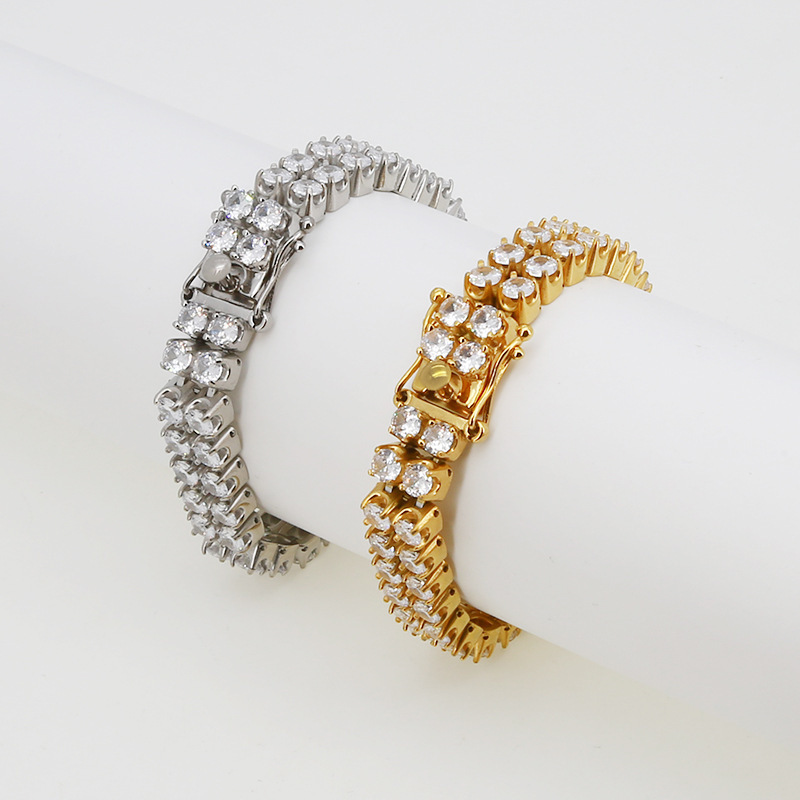 Stainless Steel Double Row Full Zirconia Tennis Bracelet