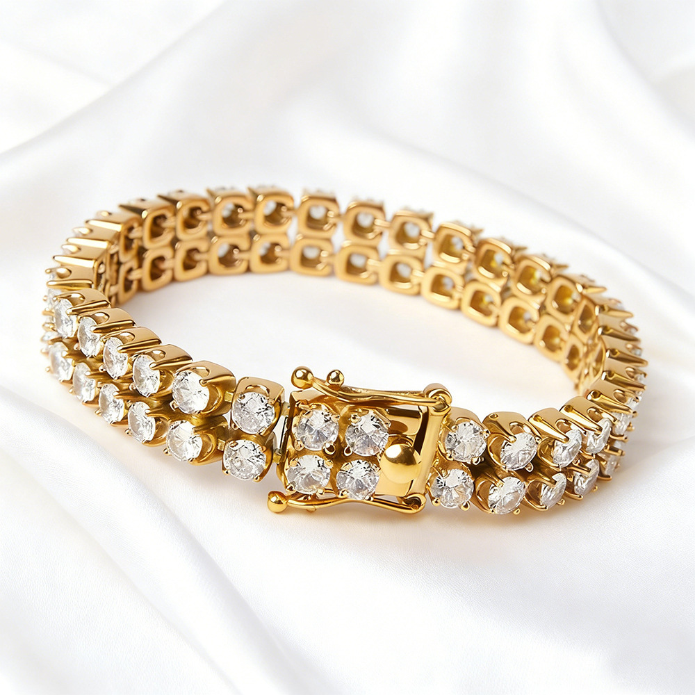 Stainless Steel Double Row Full Zirconia Tennis Bracelet